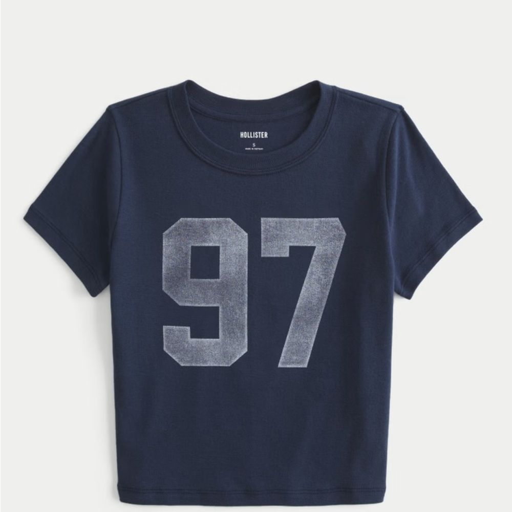 Hollister Girls Navy and Gray Short Sleeve Graphic Tee, Cropped, Size S